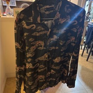 Allsaints Black Dragon-Print Long Sleeve Shirt
